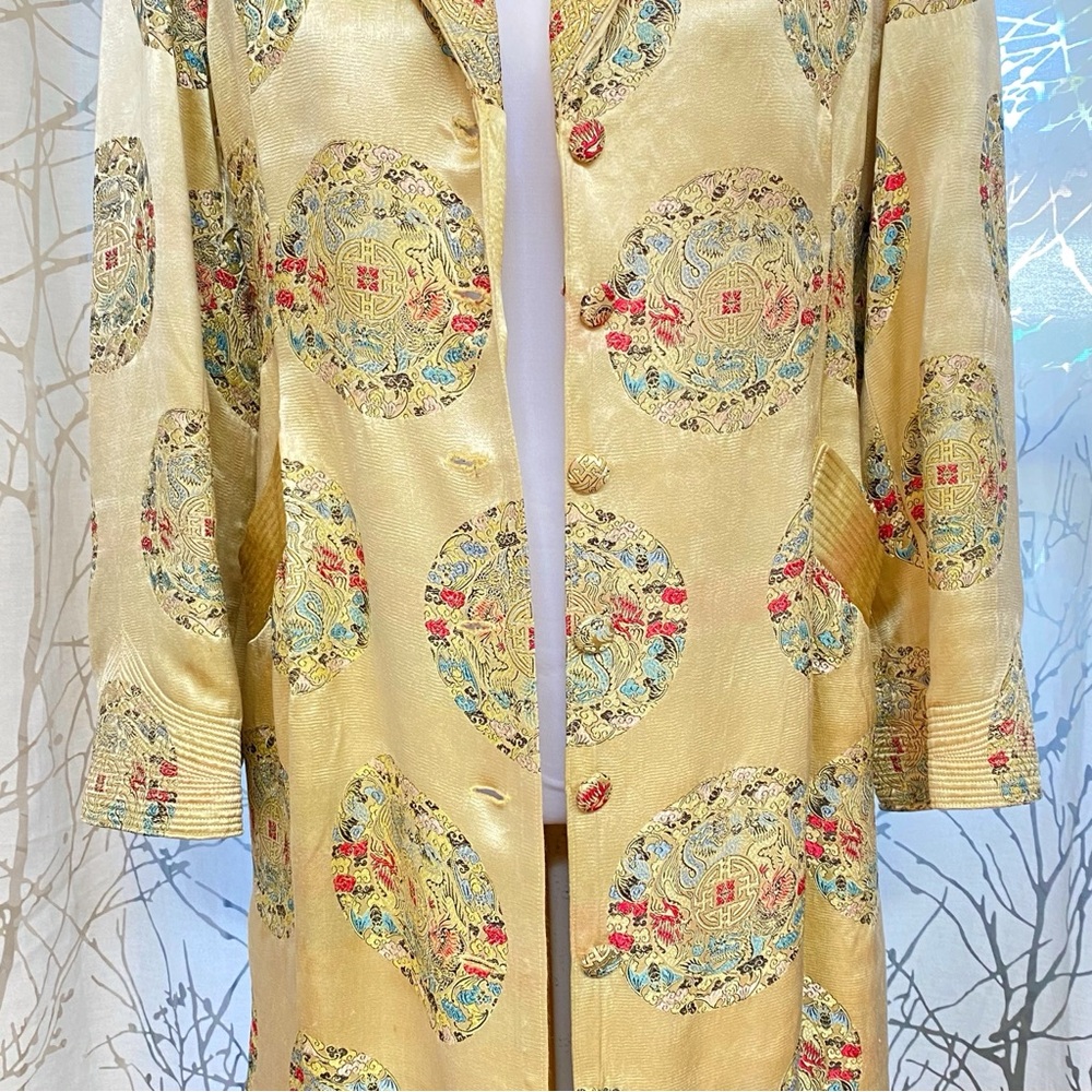 VINTAGE WINDSOR TAILOR GOLD CHINESE DRAGON PRINT BUTTON UP JACKET - Picture 3 of 15